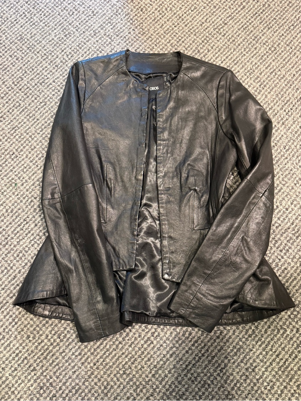 Women's Black REAL Leather Collarless Jacket